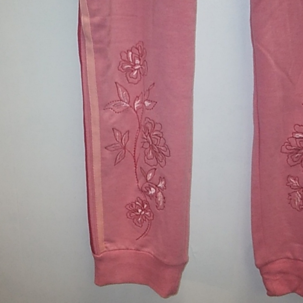 NWT DG2 BY DIANE GILMAN Downtime Floral Embroidered Striped Track Pants Joggers - Picture 3 of 8